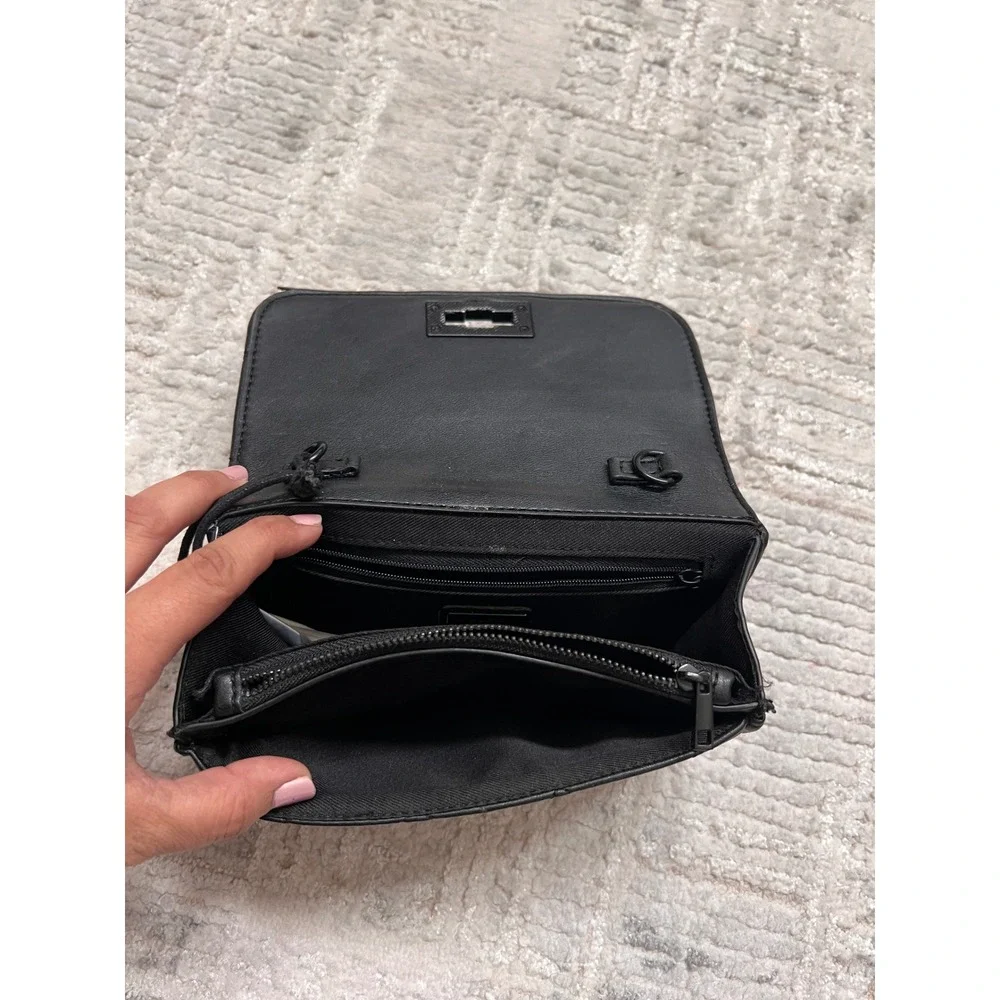 ALDO Black Quilted Faux Leather Clutch‎ Bag Multi Compartment